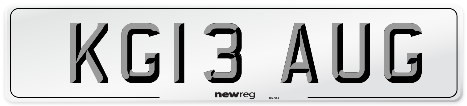 KG13 AUG Number Plate from New Reg
